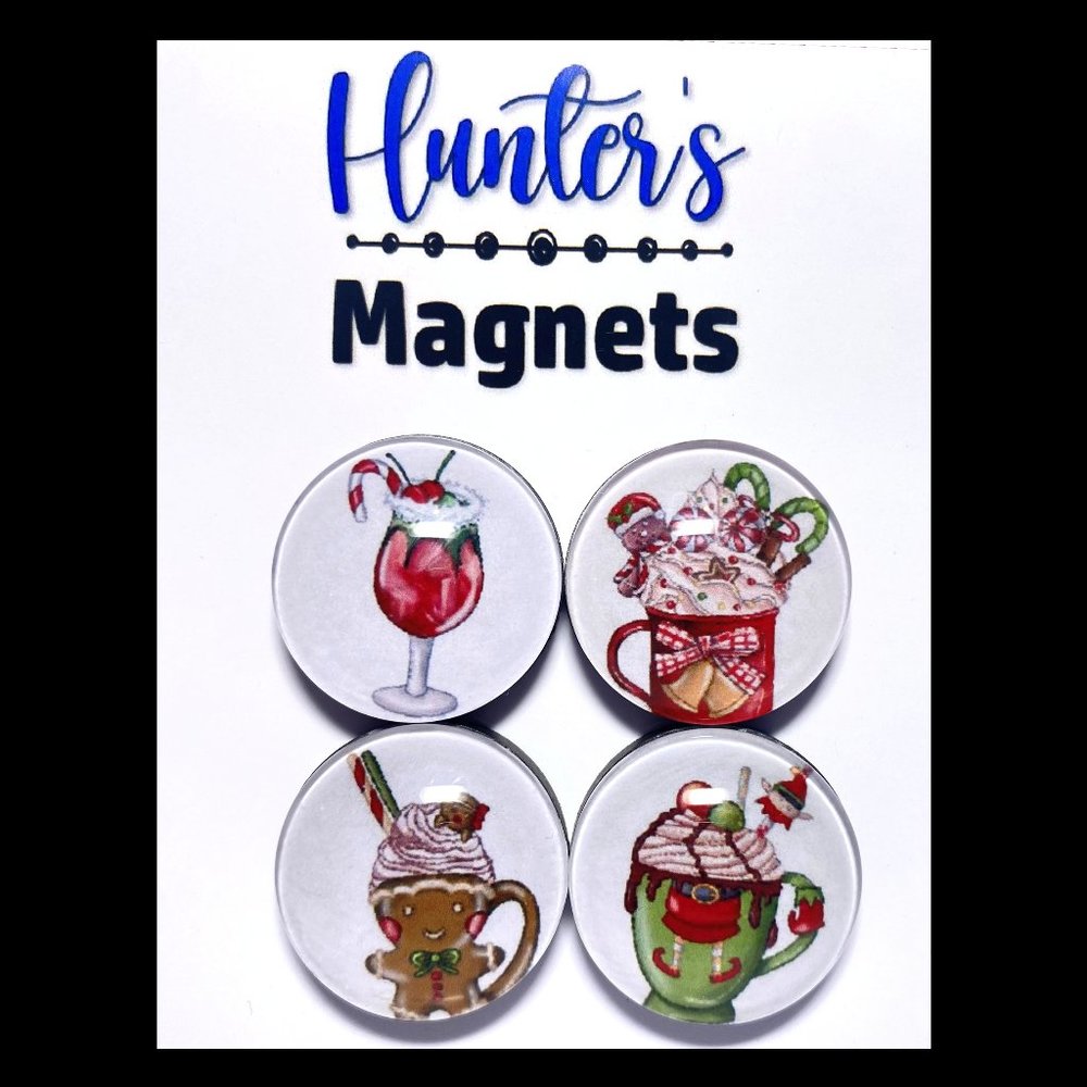 Set of 4 Handcrafted Glass Christmas Coffee Magnets Collection 4 - Refrigerator